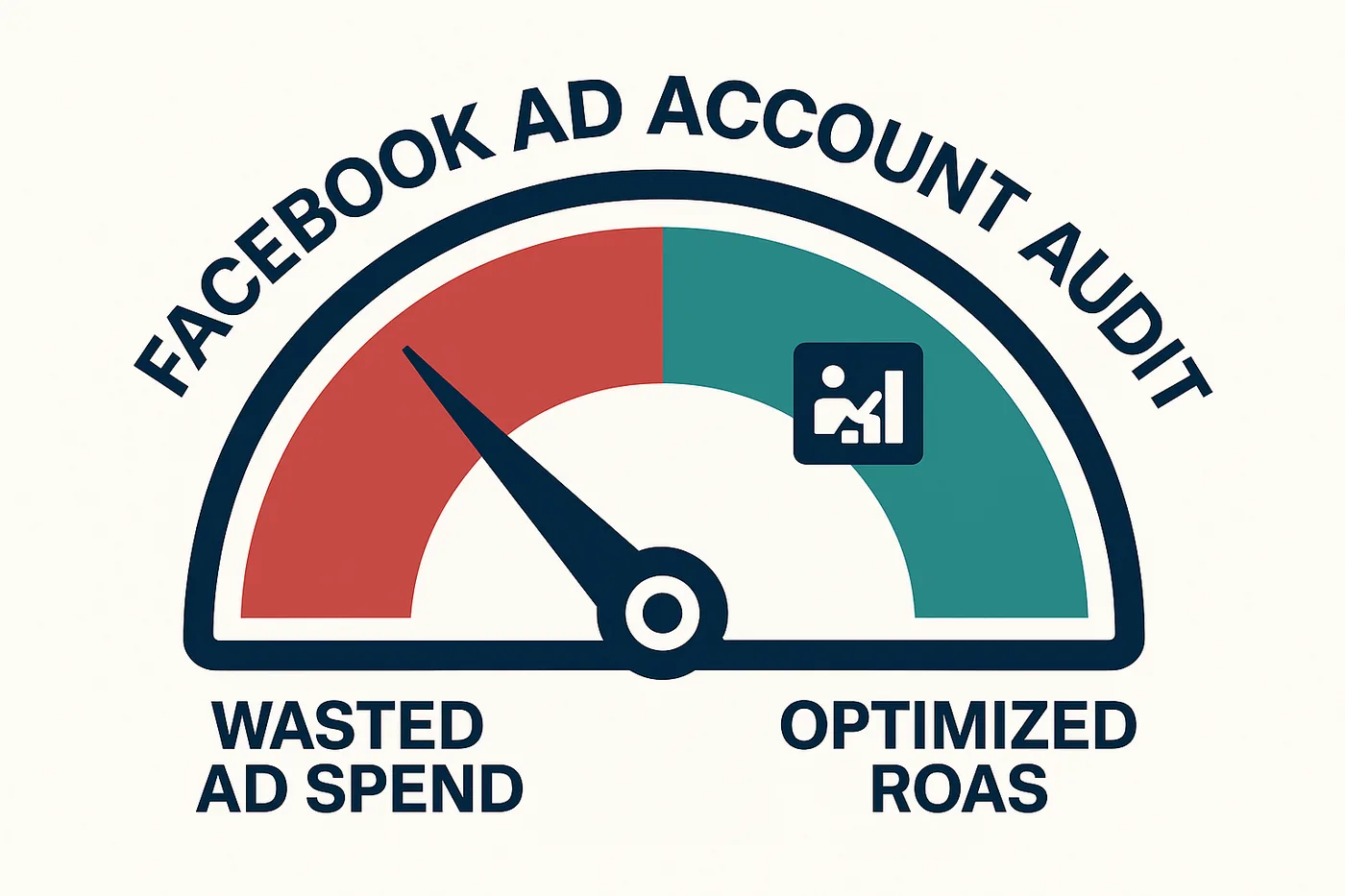 Facebook Ad Account Audit gauge moving from wasted ad spend to optimized ROAS